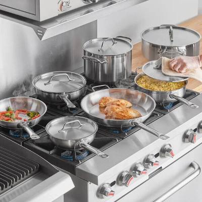 Vigor SS1 Series 12-Piece Induction Ready Cookware Set — 2 Sauciers, 3 Qt. Sauté, 10 Qt. Brazier, 2 Fry Pans, 8 Qt. Stock Pot