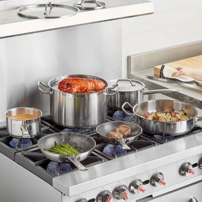 Vigor SS1 Series 10-Piece Set — 2 Sauce Pans, 5 Qt. Sauté, 2 Fry Pans, 12 Qt. Stock Pot