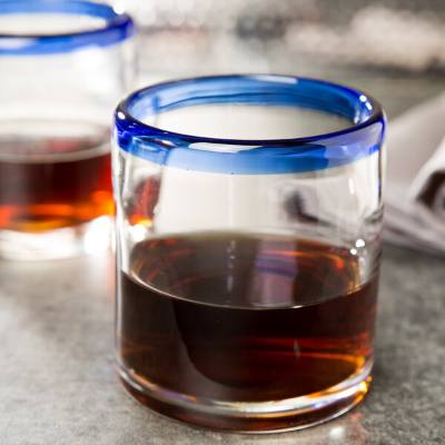 Libbey 92302 Aruba 12 oz. Rocks / Old Fashioned Glass with Cobalt Blue Rim