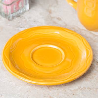 Libbey 903033201 Cantina 6 1/4" Saffron Carved Porcelain Saucer