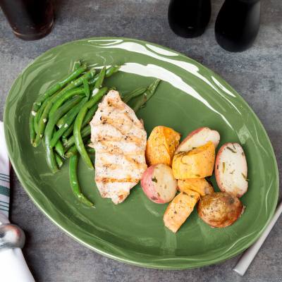 Libbey 903035001 Cantina 13 5/8" x 10 1/2" Sage Carved Oval Porcelain Platter