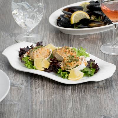 Libbey 905356424 Slenda Fluted 12 1/4" x 6 3/4" Oval Royal Rideau White Porcelain Handle Platter