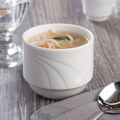 Libbey 905437967 Elan 8.5 oz. Round Royal Rideau White Porcelain Stacking Bouillon