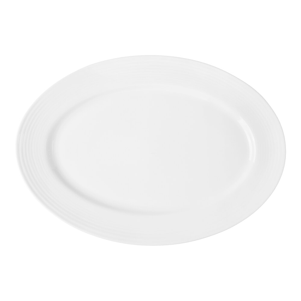 Reserve by Libbey 911196008 Repetition 14 1/2" x 10 1/4" Aluma White Medium Rim Porcelain Platter - 12/Case