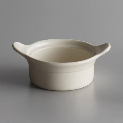 Libbey 950027733 Casablanca 8 oz. Cream White Small Porcelain Casserole Dish with Handles