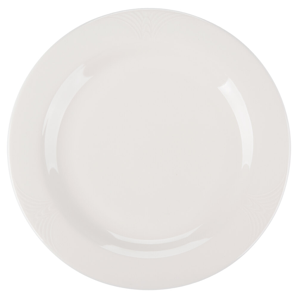 Reserve by Libbey 950041547 Cafe Royal 9" Royal Rideau White Medium Rim Porcelain Plate - 12/Case