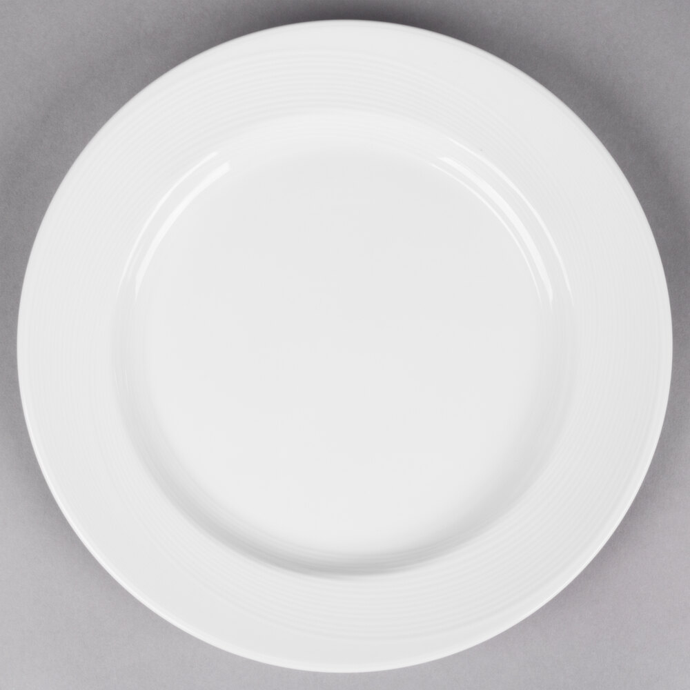Reserve by Libbey 987659369 Silk 10 1/4" Round Royal Rideau White Wide Rim Porcelain Plate - 12/Case