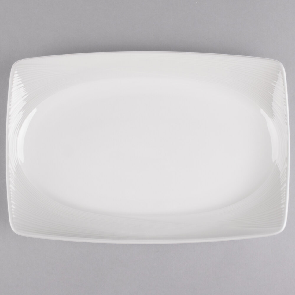 Reserve by Libbey 987659395 Silk 13" x 9" Rectangular Royal Rideau White Porcelain Platter - 12/Case