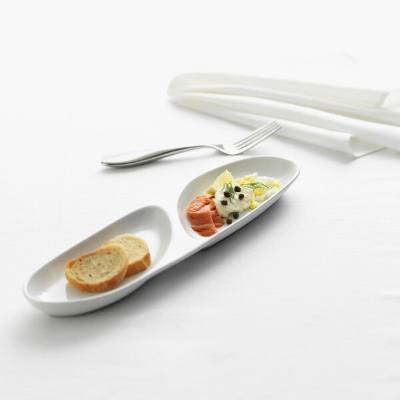 Libbey 999023301 Rigel Constellation 14 3/4" x 3 7/8" Lunar Bright White Porcelain Tray with (2) 3.5 oz. Wells