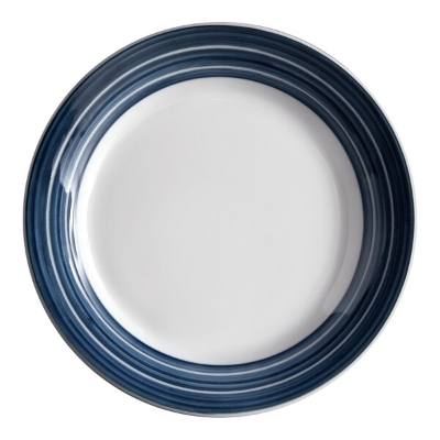 Libbey 999024118 Banded Rigel Constellation 6 3/8" Lunar Bright White Porcelain Plate with Steel Blue Stripes