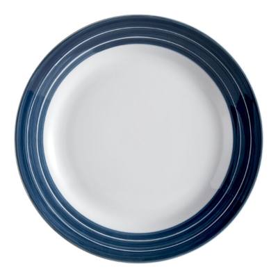Libbey 999024139 Banded Rigel Constellation 9" Lunar Bright White Porcelain Plate with Steel Blue Stripes