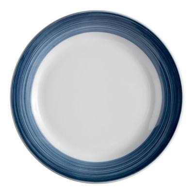 Libbey 999024149 Banded Rigel Constellation 10 1/4" Lunar Bright White Porcelain Plate with Steel Blue Solid Band