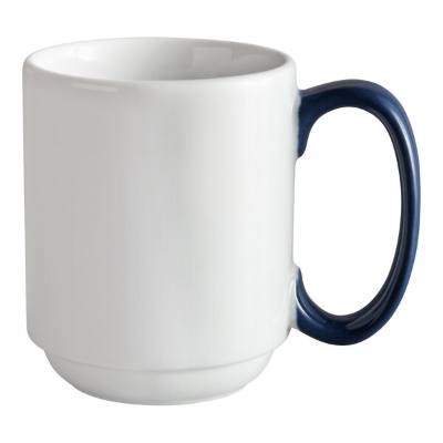 Libbey 999024300 Banded Rigel Constellation 8.5 oz. Lunar Bright White Porcelain Mug with Steel Blue Solid Handle