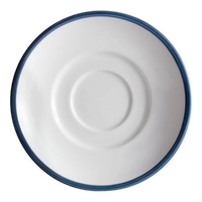 Libbey 999024500 Banded Rigel Constellation 6" Lunar Bright White Porcelain Saucer with Steel Blue Solid Band
