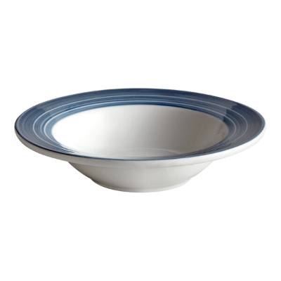 Libbey 999024882 Banded Rigel Constellation 6 oz. Lunar Bright White Porcelain Grapefruit Bowl with Steel Blue Stripes