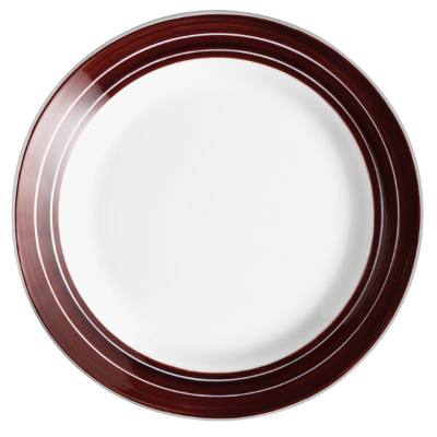 Libbey 999025139 Banded Rigel Constellation 9" Lunar Bright White Porcelain Plate with Apple Butter Stripes
