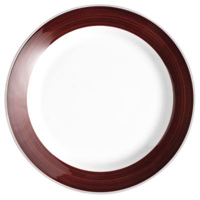 Libbey 999025149 Banded Rigel Constellation 10 1/4" Lunar Bright White Porcelain Plate with Apple Butter Solid Band