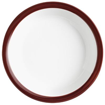 Libbey 999025152 Banded Rigel Constellation 28.5 oz. Lunar Bright White Porcelain Pellet Bowl with Apple Butter Solid Band