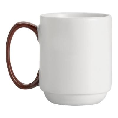 Libbey 999025300 Banded Rigel Constellation 8.5 oz. Lunar Bright White Porcelain Mug with Apple Butter Solid Handle