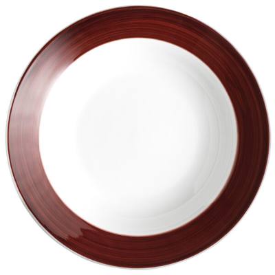 Libbey 999025740 Banded Rigel Constellation 14 oz. Lunar Bright White Porcelain Bowl with Apple Butter Solid Band