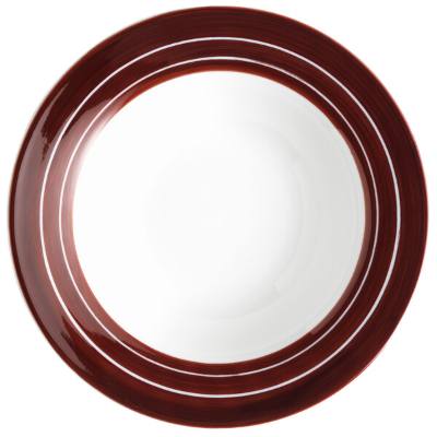 Libbey 999025882 Banded Rigel Constellation 6 oz. Lunar Bright White Porcelain Grapefruit Bowl with Apple Butter Stripes