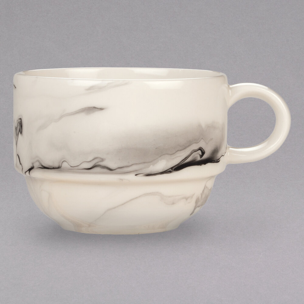 Reserve by Libbey 999533016 Smoke 9.5 oz. Royal Rideau White / Black Swirl Porcelain Stackable Tea Cup - 36/Case