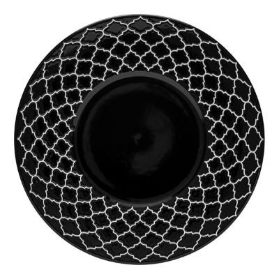 Libbey Samira 11 3/4" Black Wide Rim Porcelain Plate with White Embossing