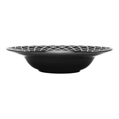 Libbey Samira 26.4 oz. Black Wide Rim Porcelain Soup Bowl with White Embossing