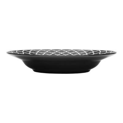 Libbey Samira 10 oz. Black Wide Rim Porcelain Soup Bowl with White Embossing
