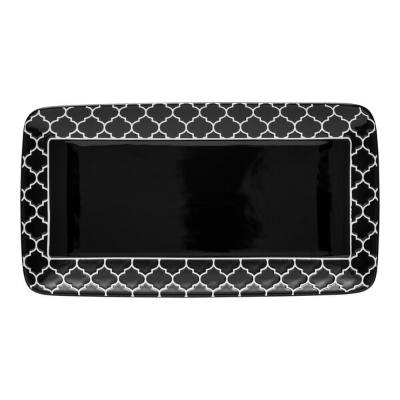Libbey Samira 11 3/4" x 6 3/8" Black Porcelain Rectangular Platter with White Embossing