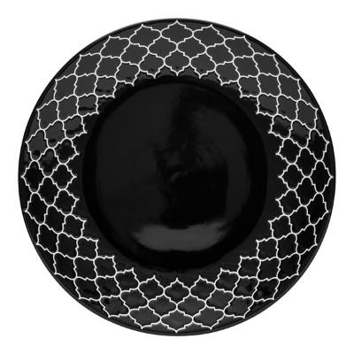 Libbey Samira 11 1/8" Black Porcelain Plate with White Embossing