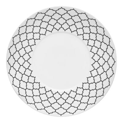 Libbey Samira 11 3/4" White Wide Rim Porcelain Plate with Black Embossing