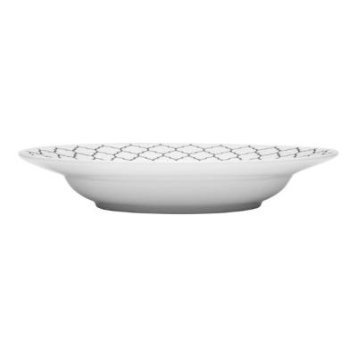 Libbey Samira 10 oz. White Wide Rim Porcelain Soup Bowl with Black Embossing
