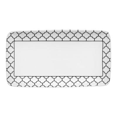 Libbey Samira 11 3/4" x 6 3/8" White Porcelain Rectangular Platter with Black Embossing