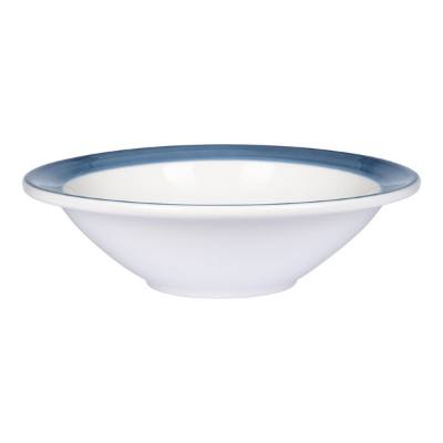 Libbey Porcelana Blue 10 oz. Bright White Porcelain Grapefruit Bowl with Blue Band