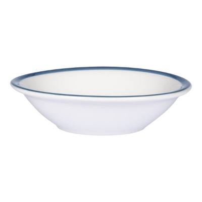 Libbey Porcelana Blue 5.5 oz. Bright White Porcelain Fruit Bowl with Blue Band