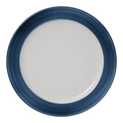 Libbey Porcelana Blue 9" Bright White Porcelain Plate with Blue Band