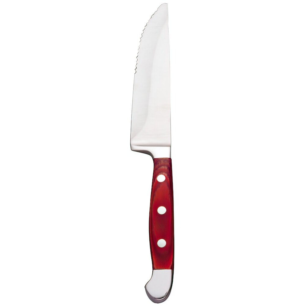 Libbey 200 1522 Jumbo 9 3/8" Stainless Steel Steak Knife with Spanish Pakkawood Handle - 12/Pack