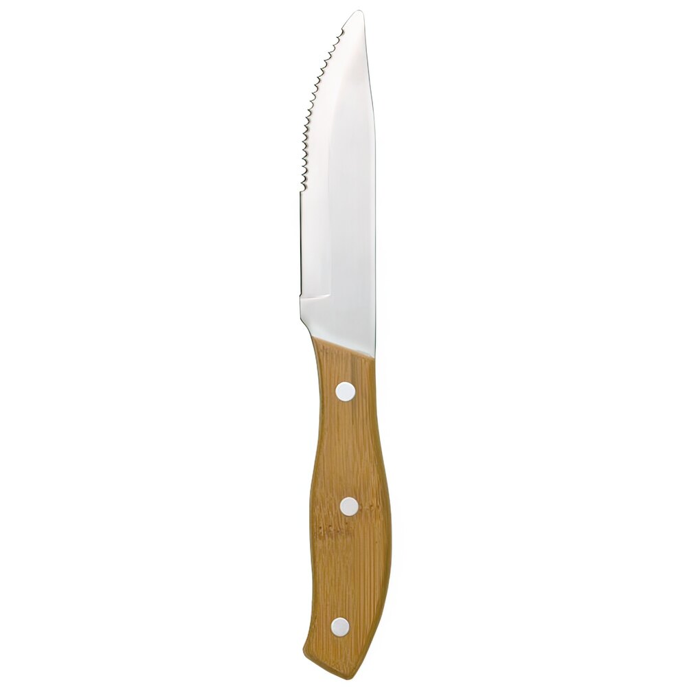 Libbey 200 1582 9 1/4" Stainless Steel Steak Knife with Bamboo Handle - 12/Pack