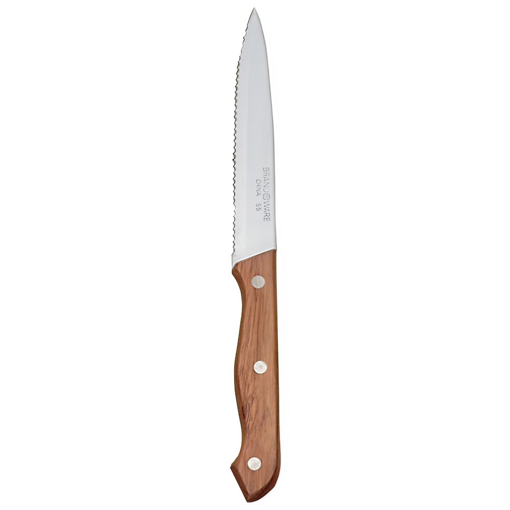 Libbey 200 1632 9 1/4" Stainless Steel Steak Knife with Wood Handle - 12/Pack