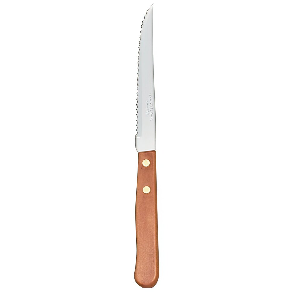 Libbey 200 1762 8 1/2" Stainless Steel Hollow Ground Steak Knife with Wood Handle - 24/Case