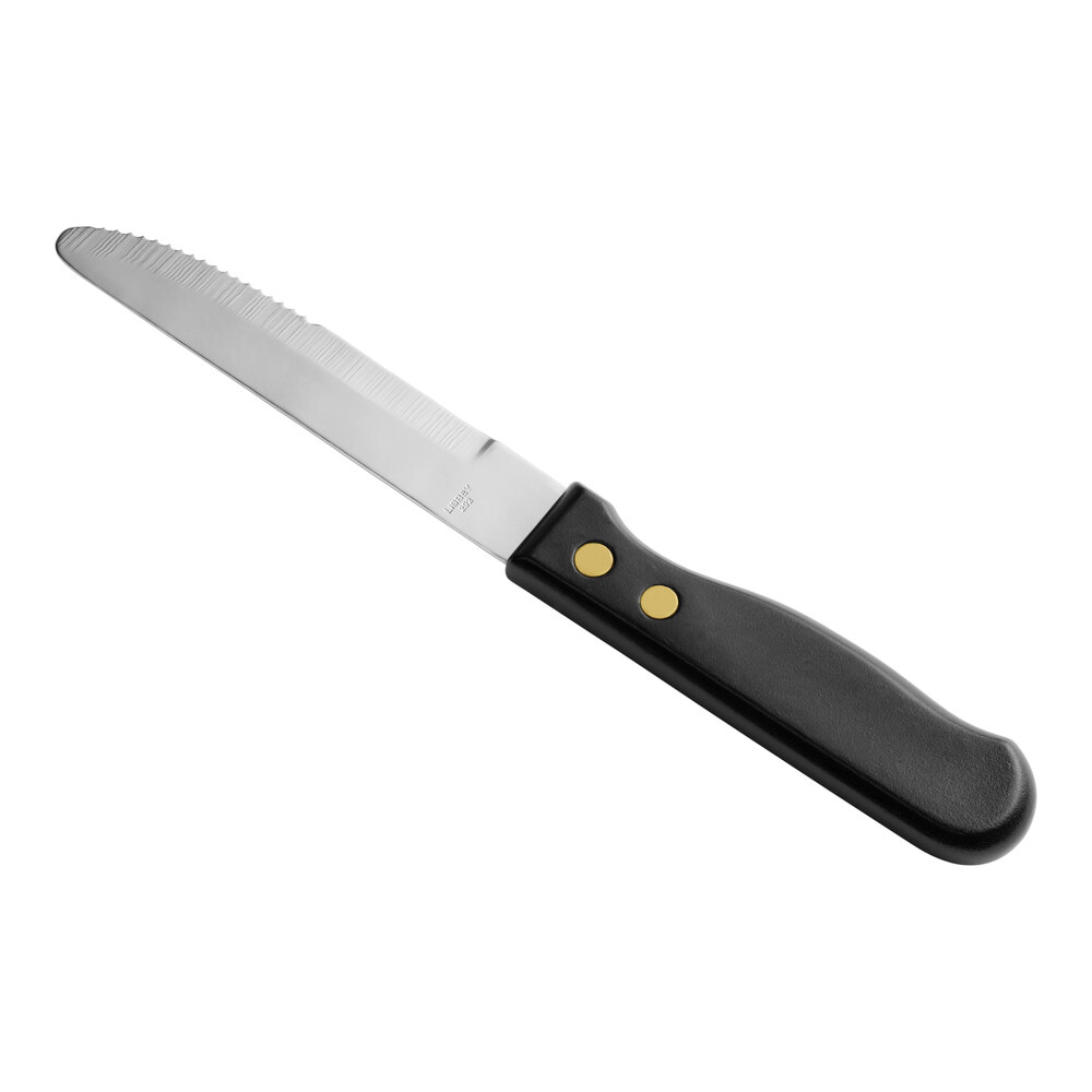 Libbey 201 2492 Beef Baron 10" Stainless Steel Steak Knife with Black Polypropylene Handle - 12/Pack
