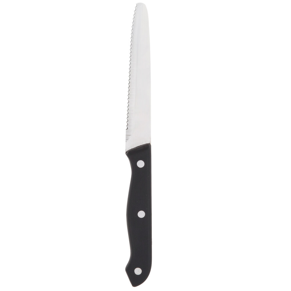 Libbey 201 2642 8 7/8" Stainless Steel High Polished Blade Steak Knife with Black Bakelite Handle - 12/Pack