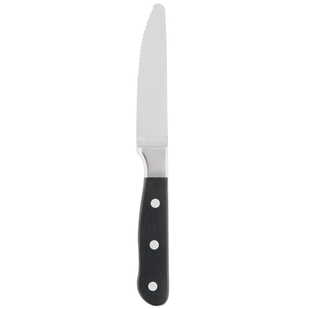 Libbey 201 2694 Deluxe Chop House 9 5/8" Stainless Steel Steak Knife with Black Plastic Handle - 12/Pack