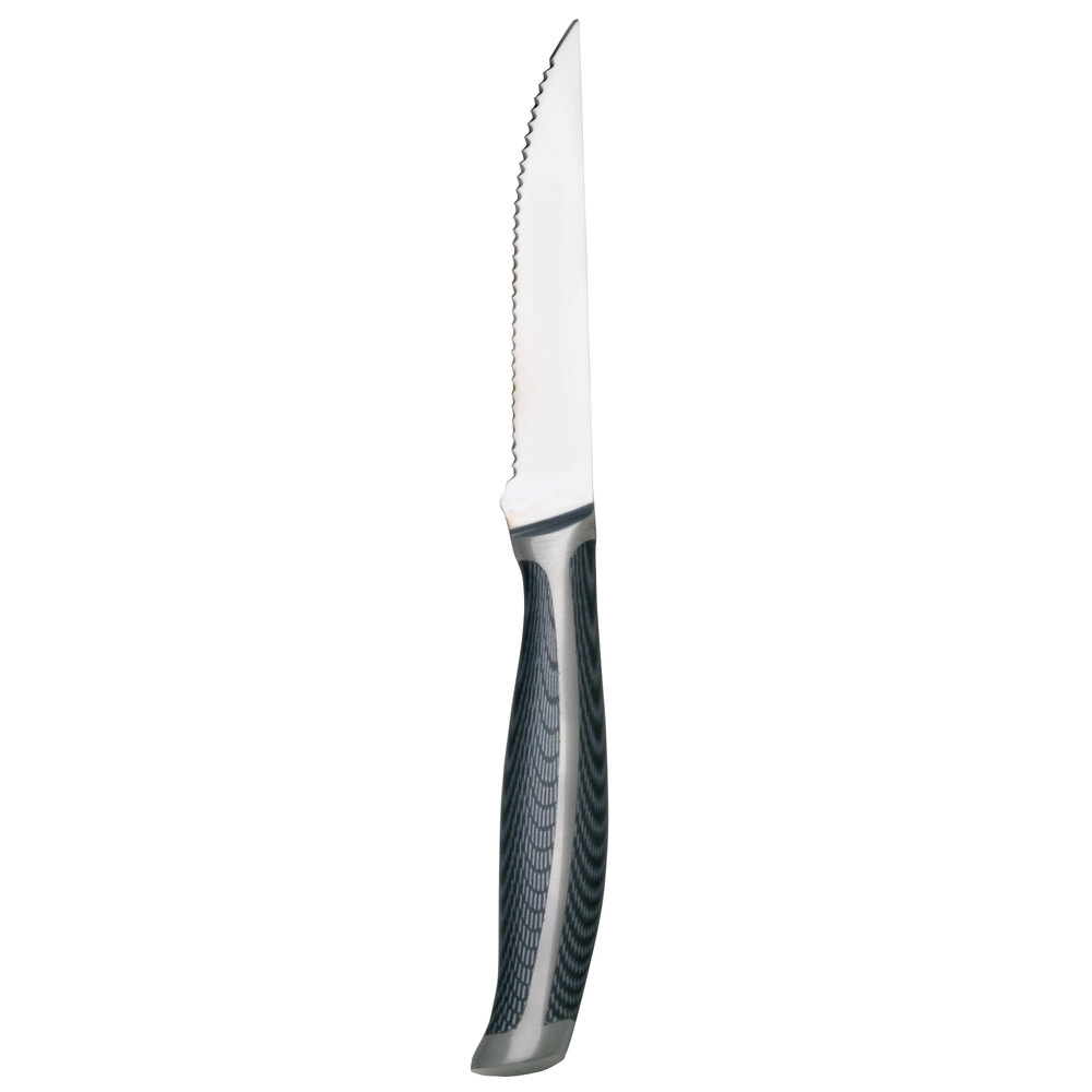 Libbey 201 2695 Premium 8 3/4" Stainless Steel Steak Knife with Black Plastic Forged Handle - 12/Pack