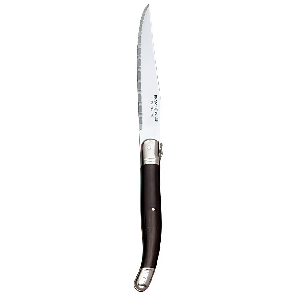 Libbey 201 2882 Slim Euro 9 1/8" Stainless Steel Steak Knife with Black Plastic Handle - 12/Pack