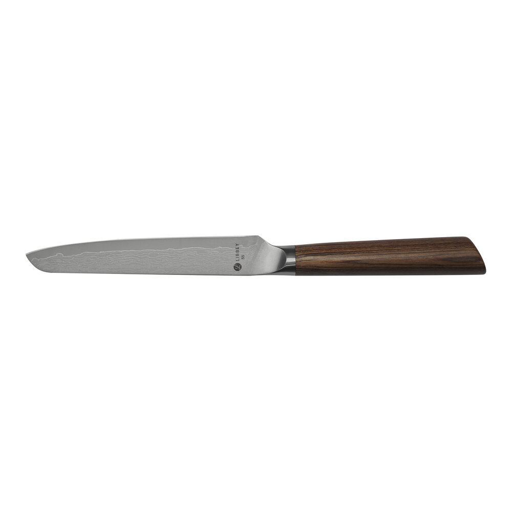 Reserve by Libbey 9 3/4" Damascus Stainless Steel Heavy Weight Steak Knife with Wood Handle - 12/Case