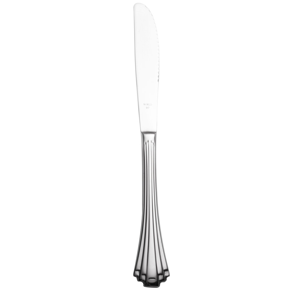 Libbey 213 5502 Baguette 9 3/4" 18/0 Stainless Steel Heavy Weight Fluted Solid Handle Dinner Knife - 36/Case