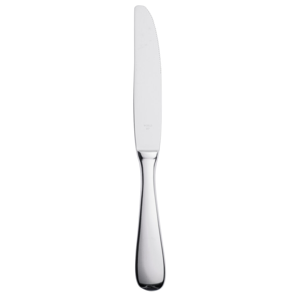 Libbey 213 5503 Baguette 9 3/4" 18/0 Stainless Steel Heavy Weight Serrated Solid Handle Dinner Knife - 12/Case