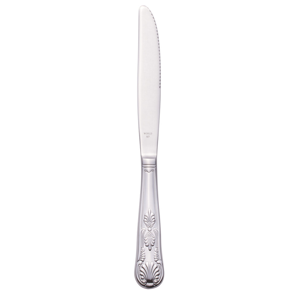 Libbey 244 5502 Kings 9 1/2" 18/0 Stainless Steel Heavy Weight Solid Handle Dinner Knife with Fluted Blade - 36/Case